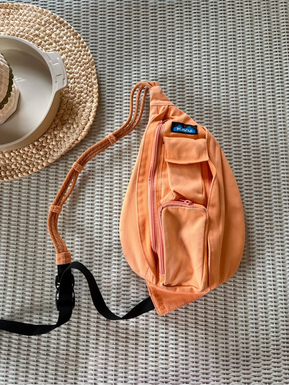 Kavu Peach-Orange Rope Sling Crossbody Bag